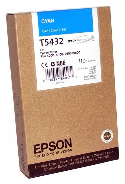 Оригинальный картридж струйный Epson T543200 (C13T543200) голубой 110 мл
