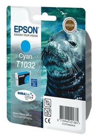 Оригинальный картридж Epson T1032 (C13T10324A10) голубой повышенной емкости для Stylus T30/T40W/TX550W/TX600FW (11,1мл)
