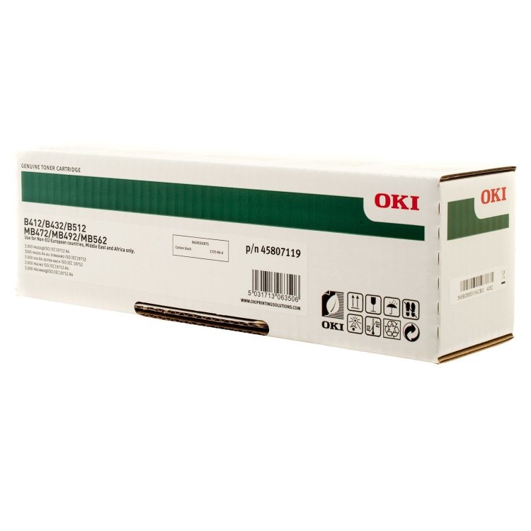 Оригинальный  тонер-картридж Oki 45807119  черный для Oki B412/432/512/MB472/492/562 3K