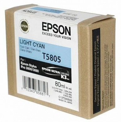Оригинальный картридж струйный Epson T5805/C13T580500 светло-голубой