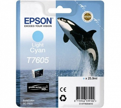 Оригинальный картридж EPSON T7605 (C13T76054010)  светло-голубой для печати на SureColor / SC-P600 (25,9мл.)